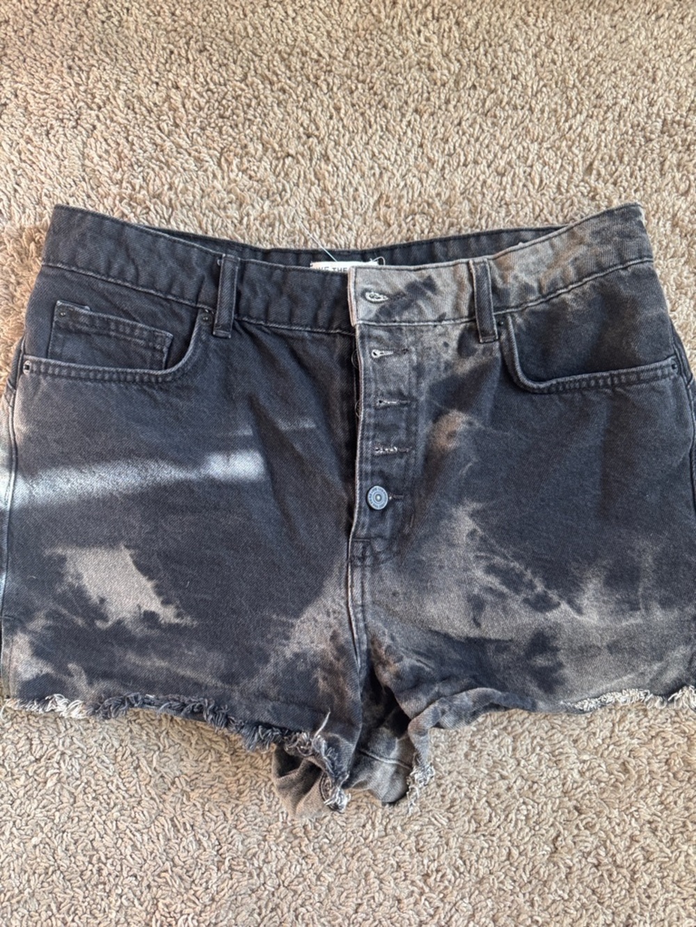 We The Free Black Tie-Dye Distressed Denim Cutoff Shorts
